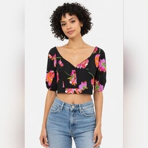 NWT Zara Size S Black Floral Crop Top